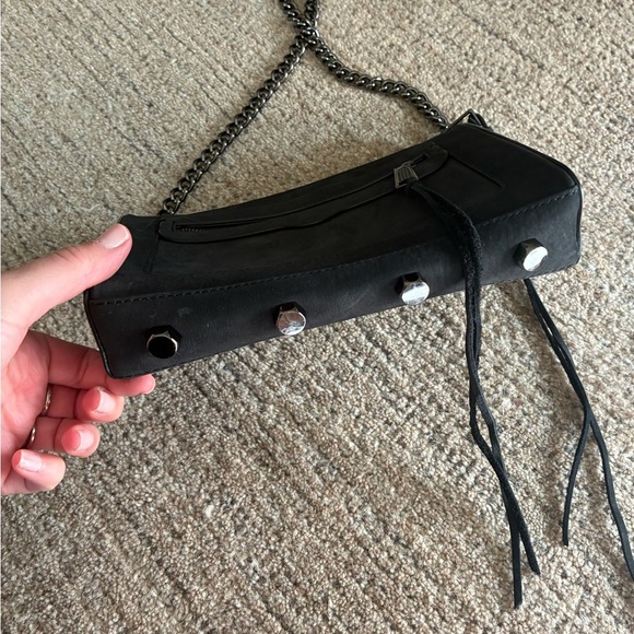 Rebecca Minkoff Avery Black Suede Crossbody bag Chain Detail Handbag - Picture 3 of 11